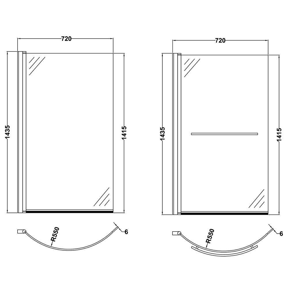 Curved Bath Screen with Towel Rail - 1435 x 720mm