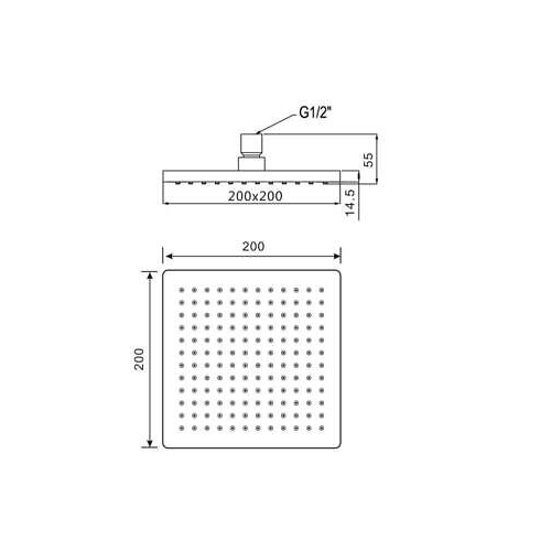 Square Fixed Head ABS 200x200 mm chrome