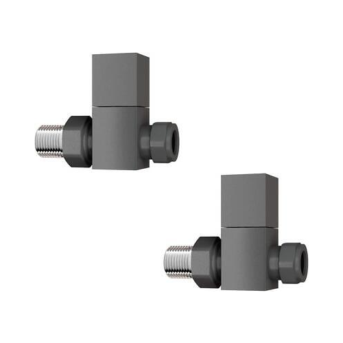 iBathUK Urban Square Straight Radiator Valve Pair, Anthracite, Clip-On Install, Anti-Scald Design, Wall or Floor Mounted, Universal Fit for Modern Radiators