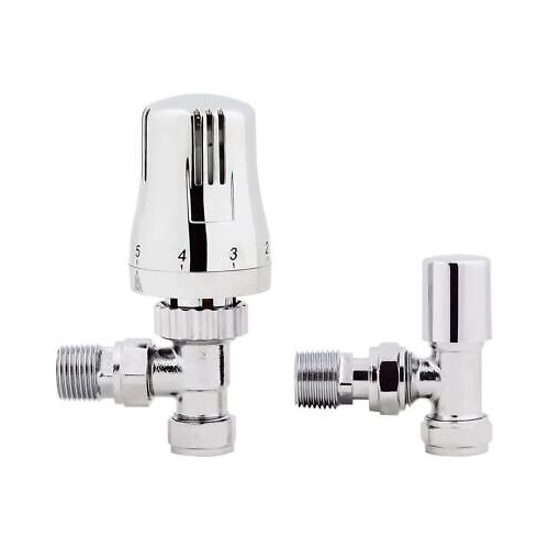 iBathUK Essence Straight Round Inc Lockshield Thermostatic Radiator Valve, Anti-Scald Design, Wall or Floor Mounted, Matt White Valve, Universal Fit for All Radiators