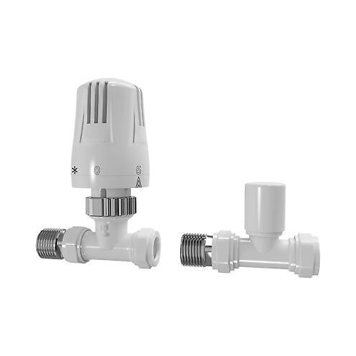 iBathUK Essence Straight Round Inc Lockshield Thermostatic Radiator Valve, Anti-Scald Design, Wall or Floor Mounted, Matt White Valve, Universal Fit for All Radiators