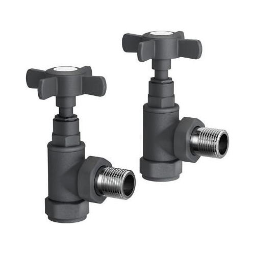iBathUK Regency Straight Round Traditional Radiator Valve Pair, Anti-Scald Design, Matt Anthracite Radiator Valves, Universal Fit for All Radiators