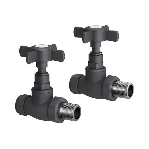 iBathUK Regency Straight Round Traditional Radiator Valve Pair, Anti-Scald Design, Matt Anthracite Radiator Valves, Universal Fit for All Radiators