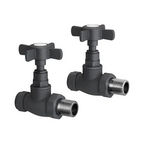 iBathUK Regency Straight Round Traditional Radiator Valve Pair, Anti-Scald Design, Matt Anthracite Radiator Valves, Universal Fit for All Radiators