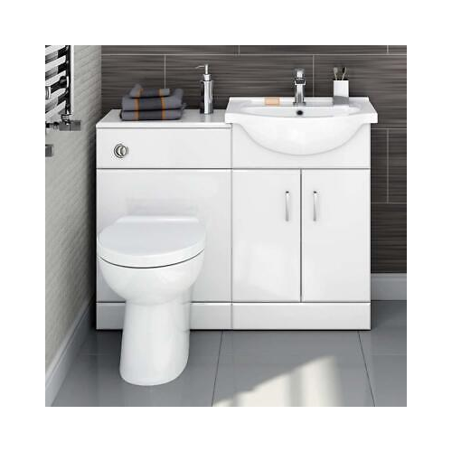 1048mm White Gloss Vanity Basin Unit Back to Wall Toilet Furniture Set