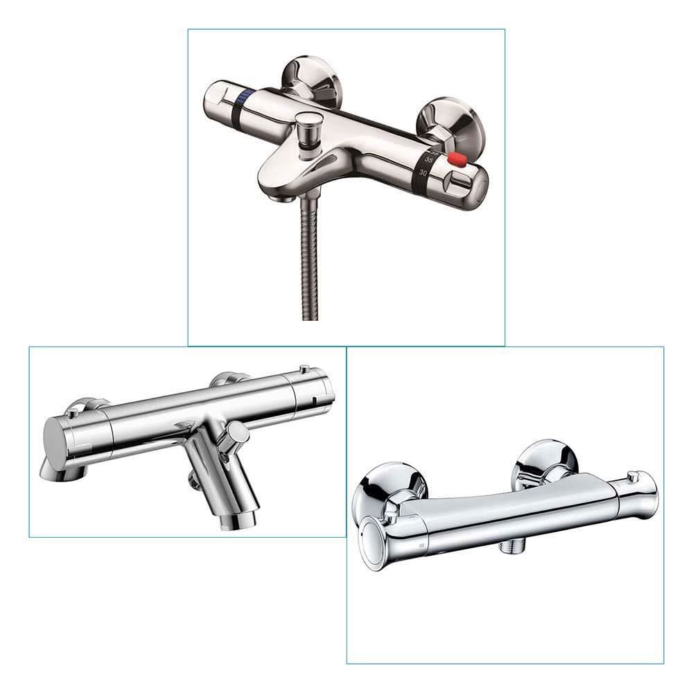 iBathUK Sola Slim Thermostatic Exposed Deck Mounted Shower Bar Mixer Valve with Bath Tap, Bathroom Tap Set with Shower, Chrome