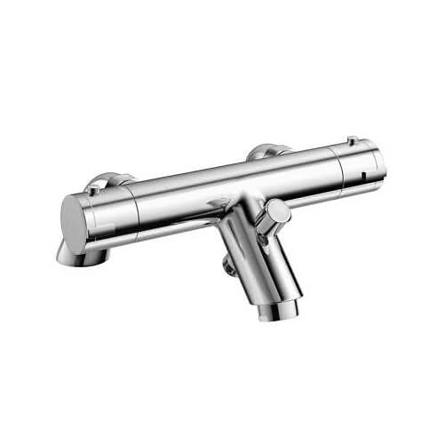 iBathUK Sola Slim Thermostatic Exposed Deck Mounted Shower Bar Mixer Valve with Bath Tap, Bathroom Tap Set with Shower, Chrome