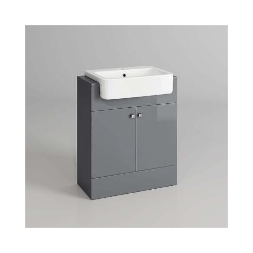 660 mm Grey Vanity Sink Unit Ceramic Basin Bathroom Door Storage Furniture