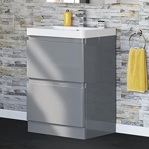800 mm Grey Vanity Sink Unit Ceramic Basin Bathroom Drawer Storage Furniture