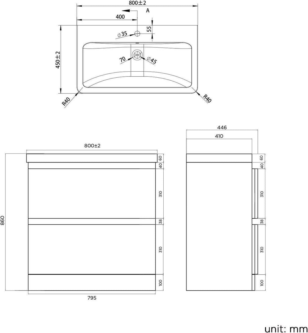 iBathUK Floor/Wall Mounted Vanity Unit With Basin
