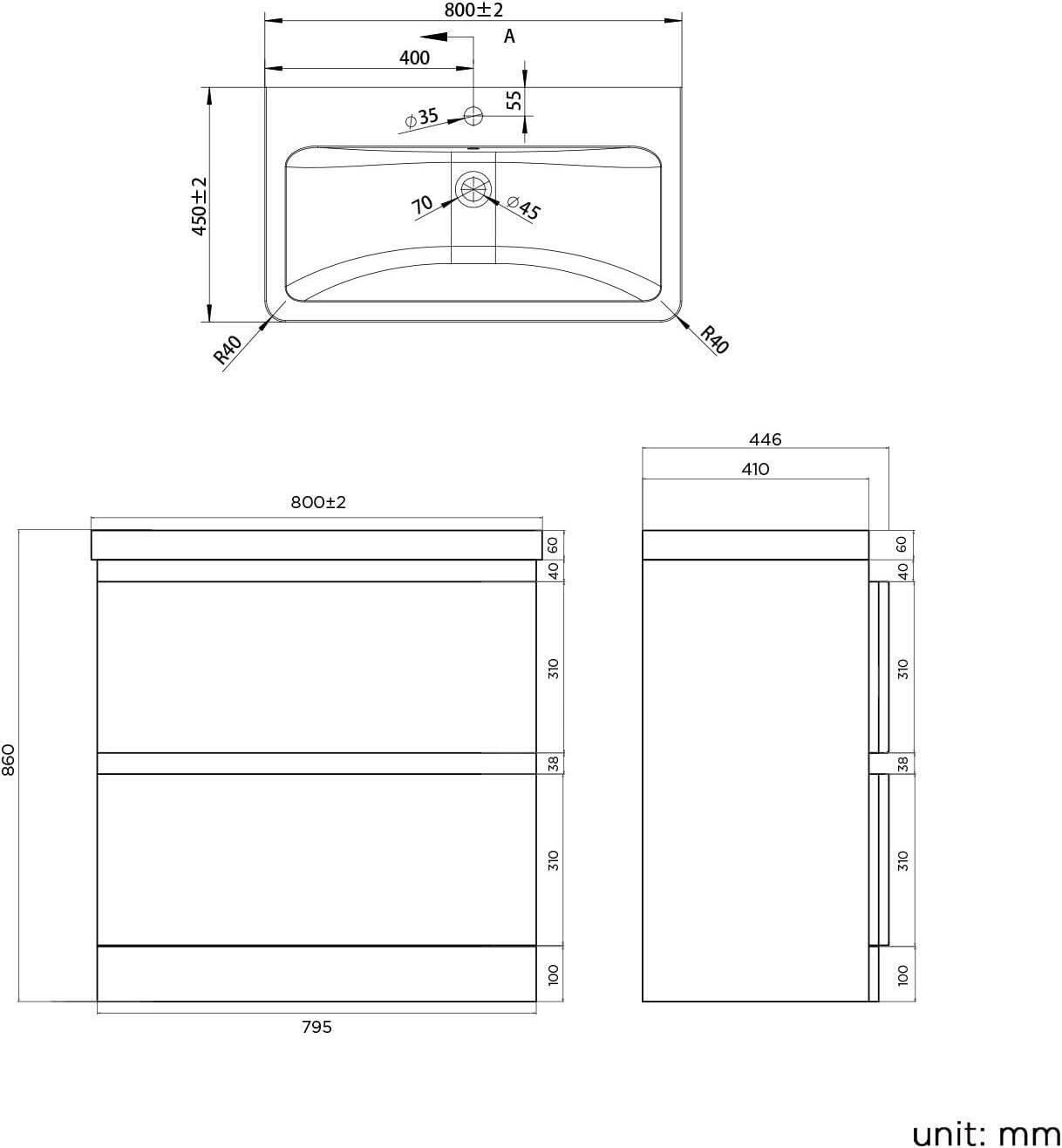 iBathUK Floor/Wall Mounted Vanity Unit With Basin