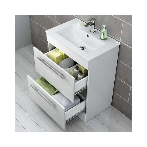 AVON 600 FS CABINET WITH 2 DRAWS HG WHITE & SLIM BASIN