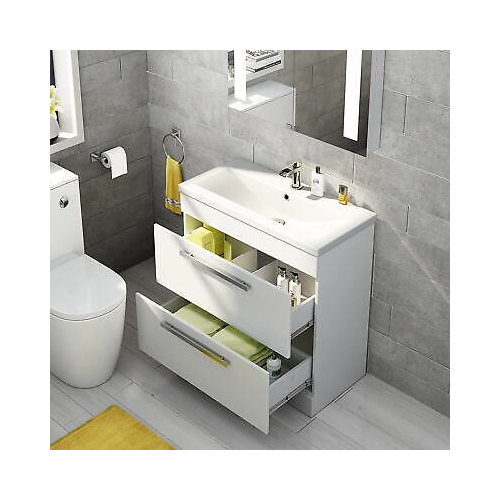 800mm Designer White Vanity Sink Unit Bathroom Basin Storage Furniture MV830