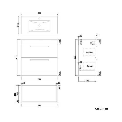 800mm Designer White Vanity Sink Unit Bathroom Basin Storage Furniture MV830