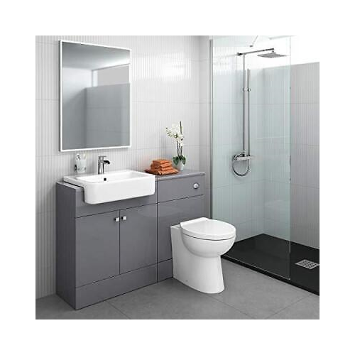1160mm Harper Gloss Grey Combined Vanity Unit - Quartz Pan