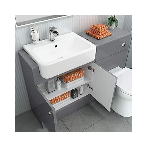 1160mm Harper Gloss Grey Combined Vanity Unit - Quartz Pan