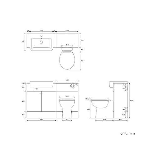 1160mm Harper Gloss Grey Combined Vanity Unit - Quartz Pan