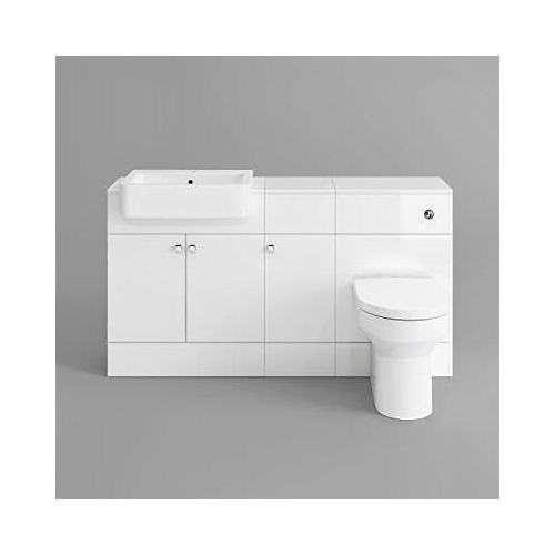 iBathUK Harper Combined Vanity Unit with Back To Wall Toilet, Vanity Unit with Basin, Modern Bathroom Furniture Set with Pan, Gloss White, 1500mm