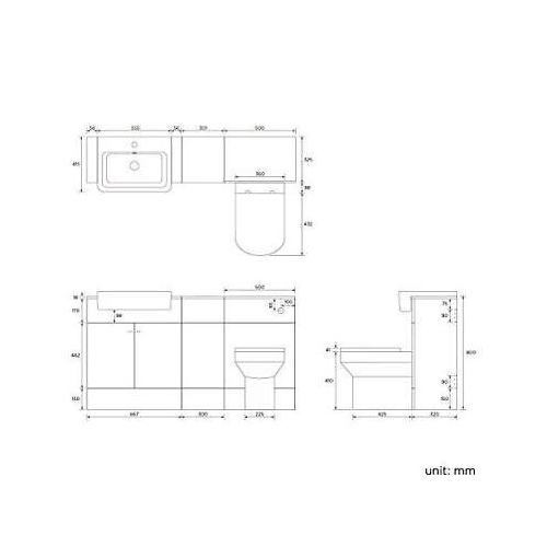 iBathUK Harper Combined Vanity Unit with Back To Wall Toilet, Vanity Unit with Basin, Modern Bathroom Furniture Set with Pan, Gloss White, 1500mm