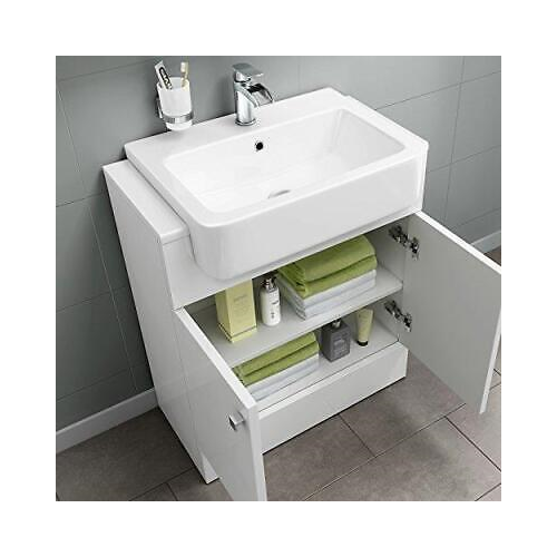 iBathUK Harper Combined Vanity Unit Bathroom Suite, Basin Cabinet with Back to Wall Toilet WC & Pan, Modern Vanity Unit with Basin Gloss White