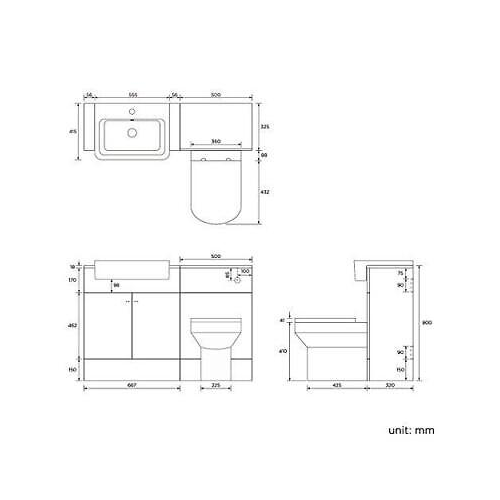 iBathUK Harper Combined Vanity Unit Bathroom Suite, Basin Cabinet with Back to Wall Toilet WC & Pan, Modern Vanity Unit with Basin Gloss White