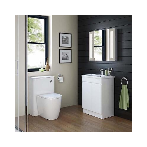 TRENT 600 FS CABINET W/ DOOR W/ GROOVE HANDLES HG WHITE & MID-EDGED BASIN