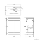 TRENT 600 FS CABINET W/ DOOR W/ GROOVE HANDLES HG WHITE & MID-EDGED BASIN