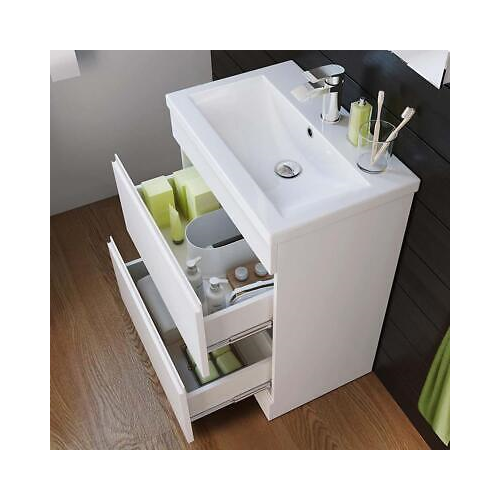 Vanity Sink Unit Ceramic Basin Bathroom White Walnut Grey Storage Furniture (White, Drawer Unit - No Handle)