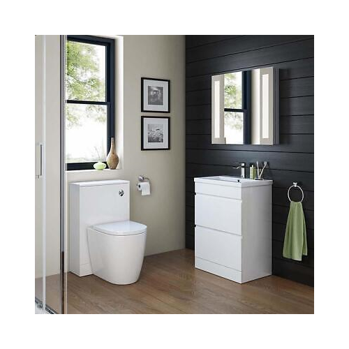 Vanity Sink Unit Ceramic Basin Bathroom White Walnut Grey Storage Furniture (White, Drawer Unit - No Handle)