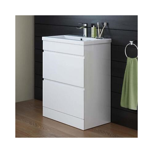 Vanity Sink Unit Ceramic Basin Bathroom White Walnut Grey Storage Furniture (White, Drawer Unit - No Handle)