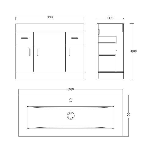 Sphinx 1000mm Vanity Sink Unit & Waterfall Basin Mixer Tap