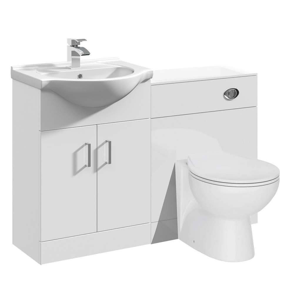 Vanity Unit Combined Sink Toilet Bathroom Suite Furniture Set Pan Cistern White