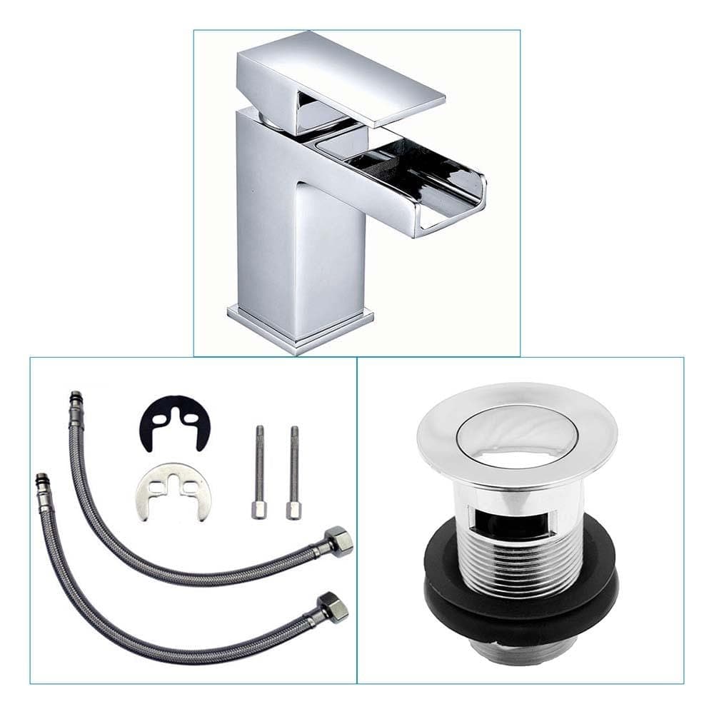 Kelvin Square Waterfall Mono Basin Mixer Tap - Matt Black