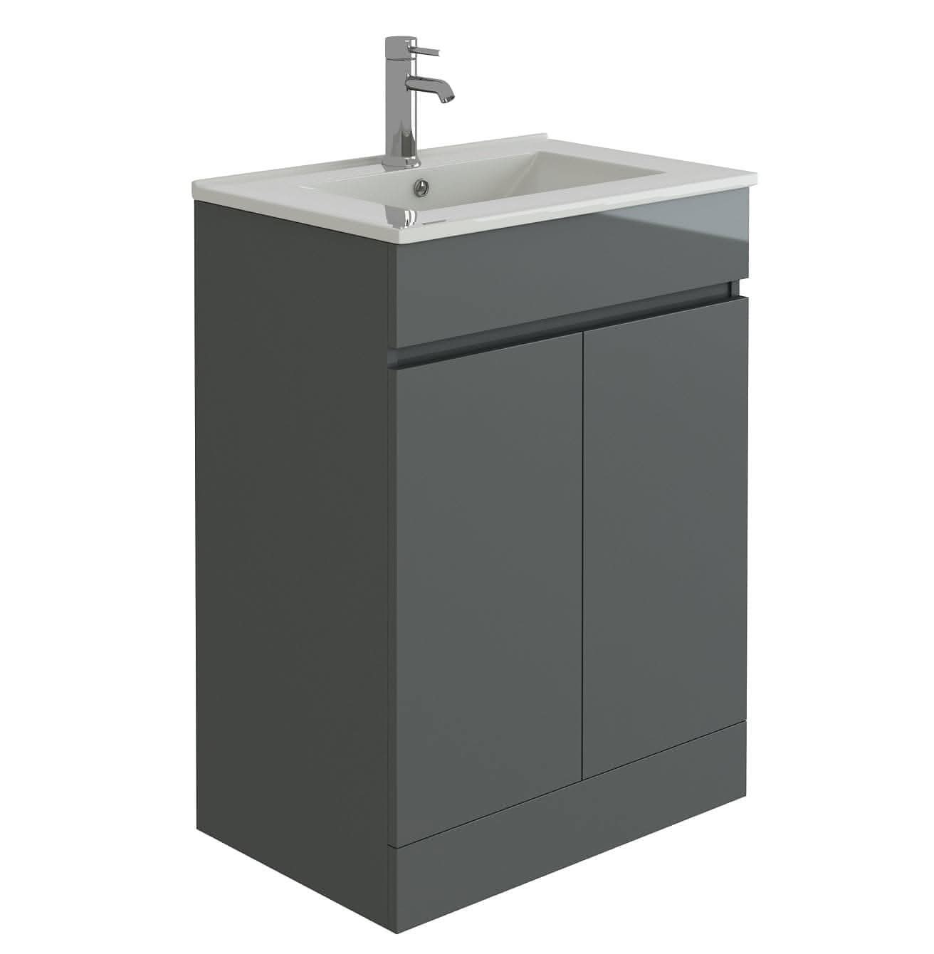 Modern 2 Door Floor Standing Vanity Unit With Basin - 1 TH