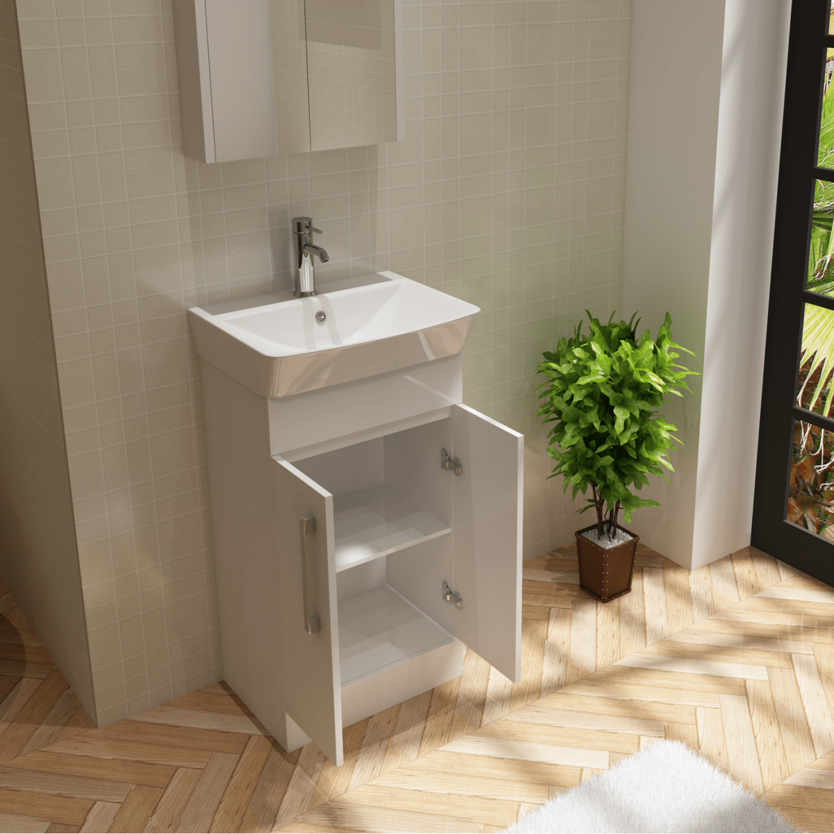 Modern 2 Door Floorstanding Vanity Unit With Basin - White