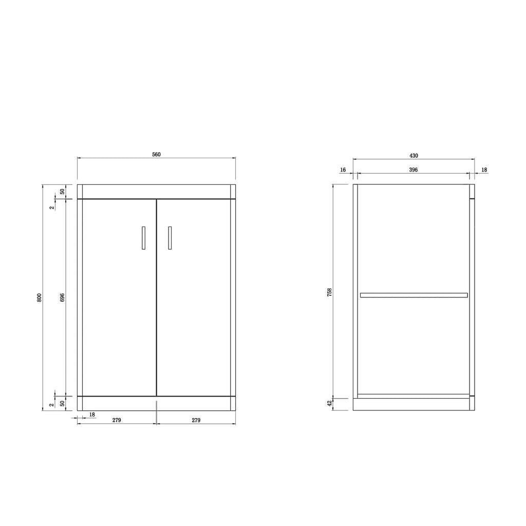 Solar Luxury Waterproof 2 Door Floorstanding Vanity Unit With Basin - 960mm x 600mm