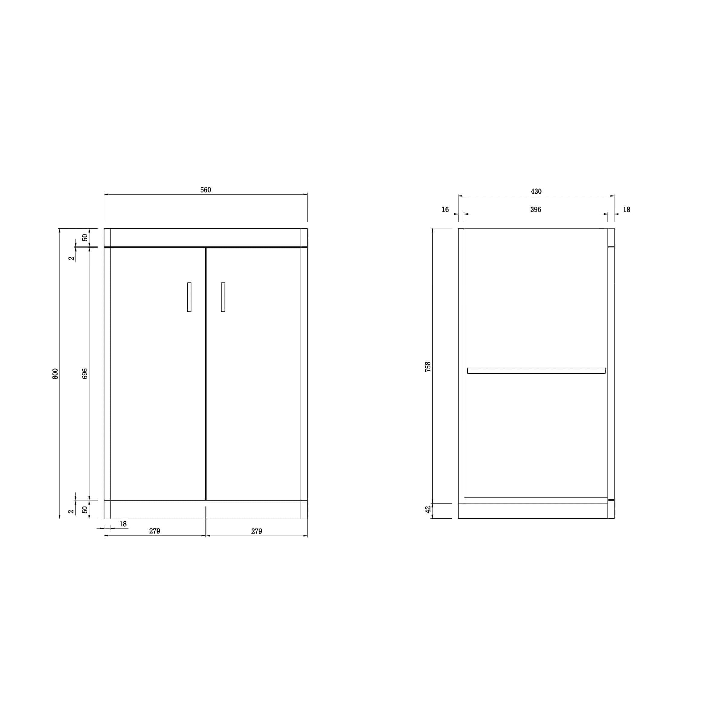 Solar Luxury Waterproof 2 Door Floorstanding Vanity Unit With Basin - 960mm x 600mm