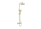 Supreme Thermostatic Bar Valve & Riser Kit with Twin Round Shower Head - Brushed Brass