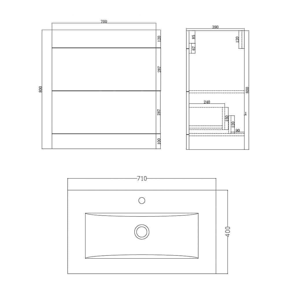 Desire Venus 700 Mid Edged Basin Unit -2 Storage Section