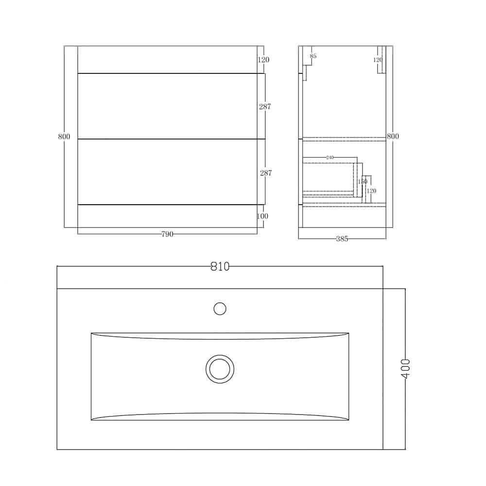 Desire Venus 800 Mid Edged Basin Unit -2 Storage Section