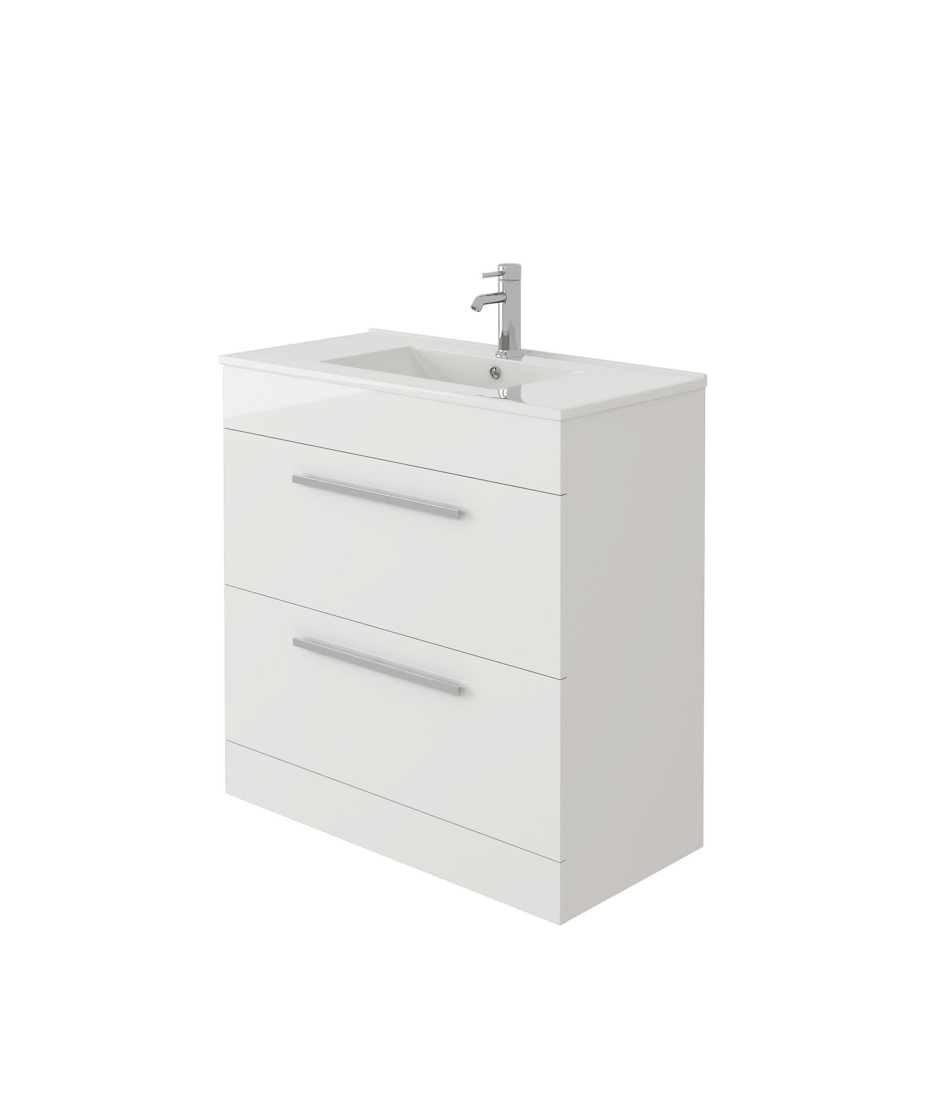 Venus Bathroom FS Unit and Slim-Edge Basin (Drawer & Flap) White
