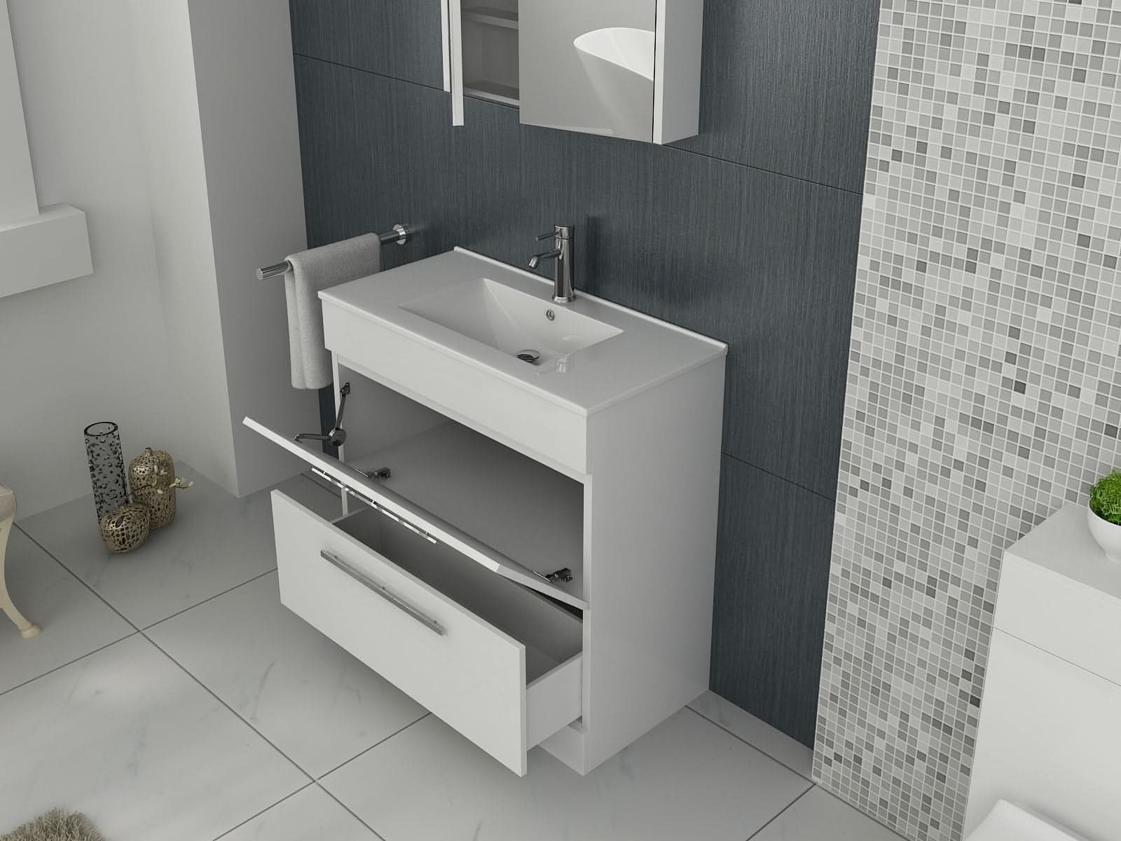 Desire Venus 800 White FS Unit and Slim-Edge Basin (Drawer & Flap)