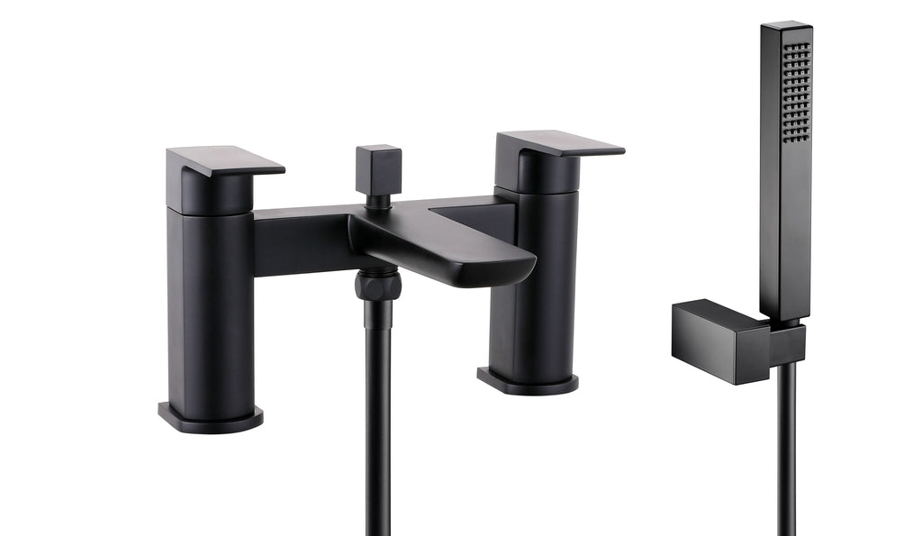 Lunar Soft Square Bath Shower Mixer Tap with Kit - Matt Black