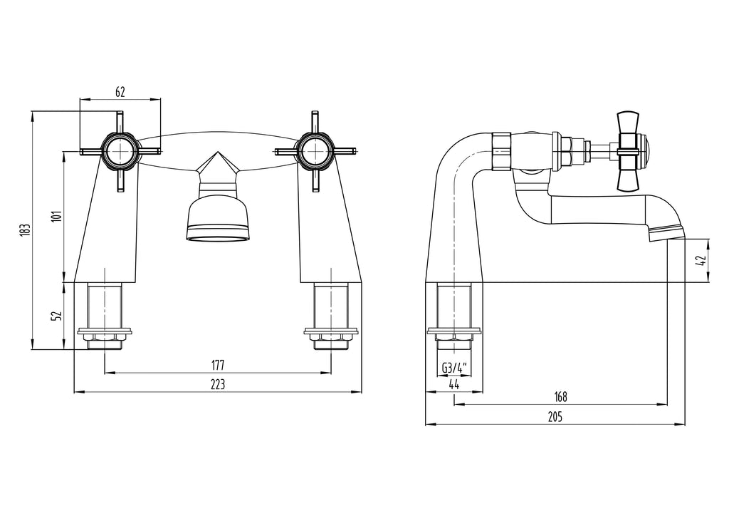 Regency Traditional Bath Filler Mixer Tap - Matt Black