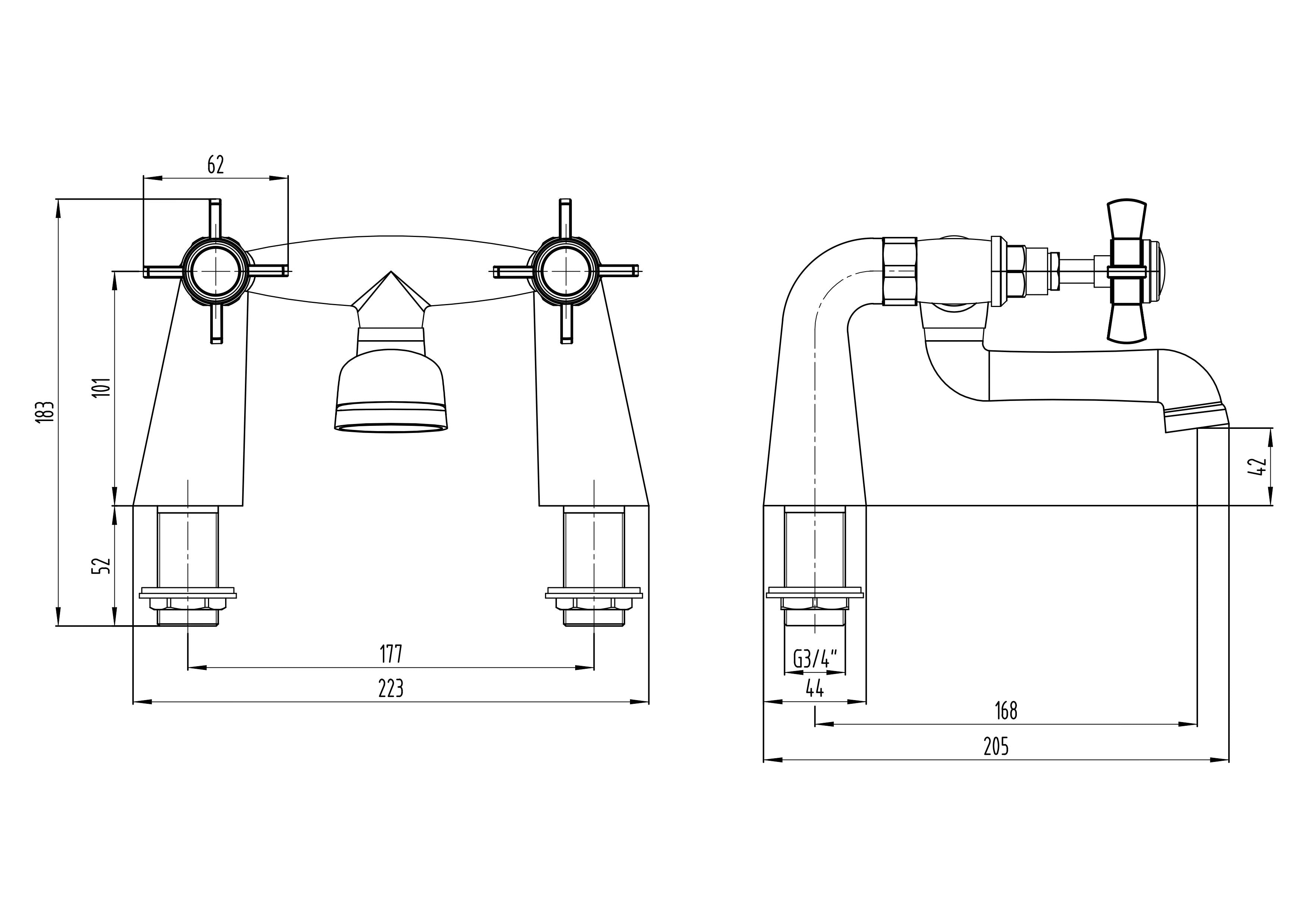 Regency Traditional Bath Filler Mixer Tap - Matt Black