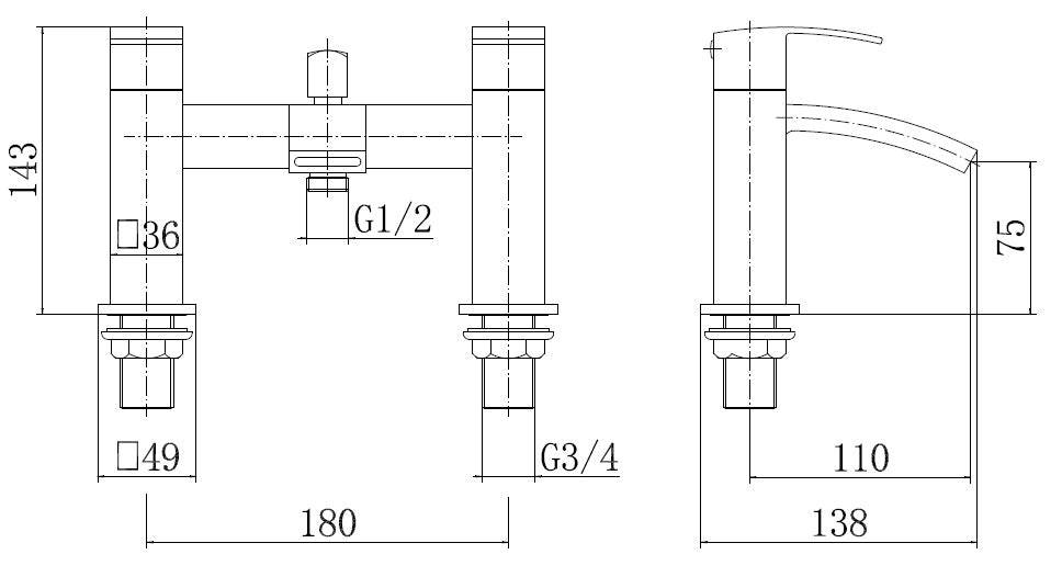 Trace Bath Shower Mixer Tap with Kit - Brushed Brass