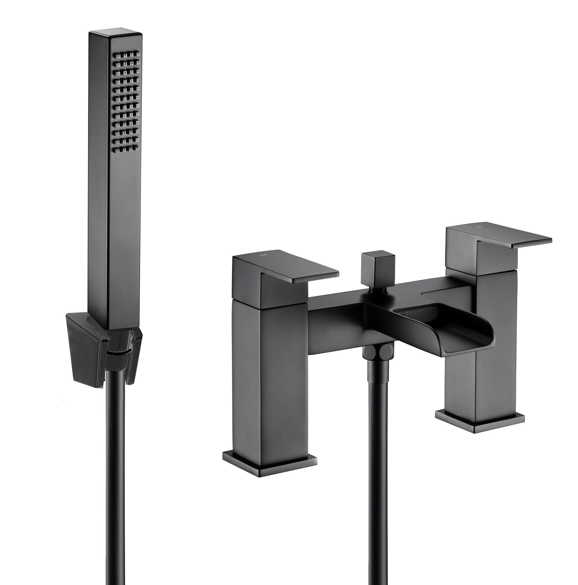 VeeBath Kinetic Square Waterfall Bath Shower Mixer Filler Tap Matt Black Bath and Shower Mixer