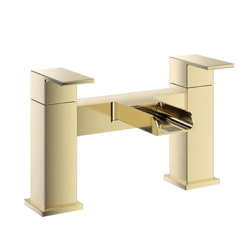 VeeBath Kinetic Square Waterfall Bath Filler Mixer Tap Brushed Brass Bath Filler Mixer Tap