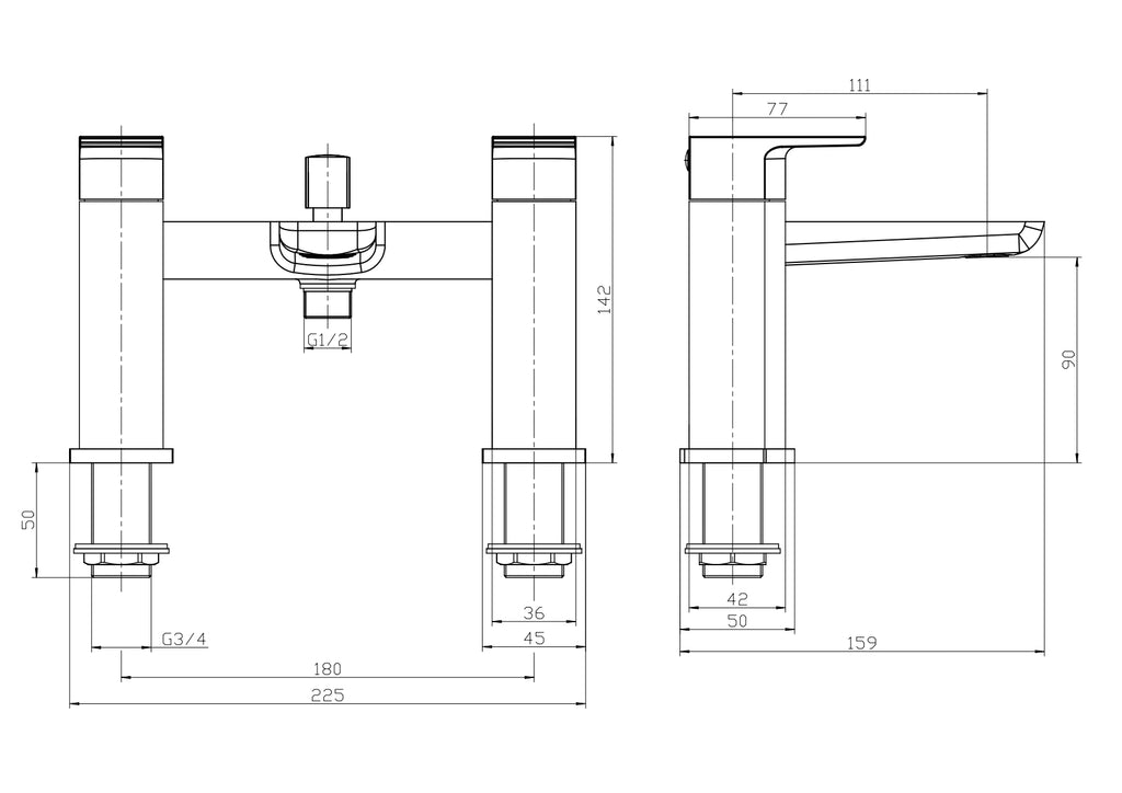 Lunar Soft Square Bath Shower Mixer Tap with Kit - Chrome