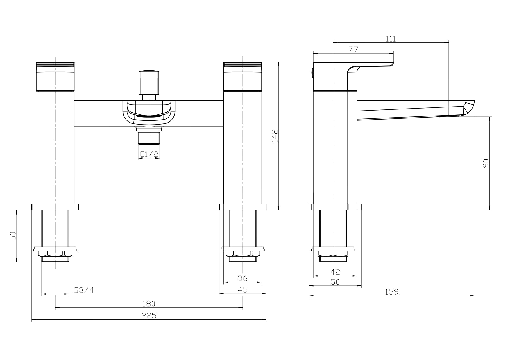 Lunar Soft Square Bath Shower Mixer Tap with Kit - Chrome